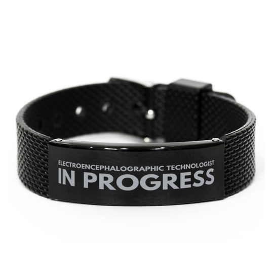 Inspirational Electroencephalographic Technologist Black Shark Mesh Bracelet, Electroencephalographic Technologist In Progress, Best Graduation Gifts for Students