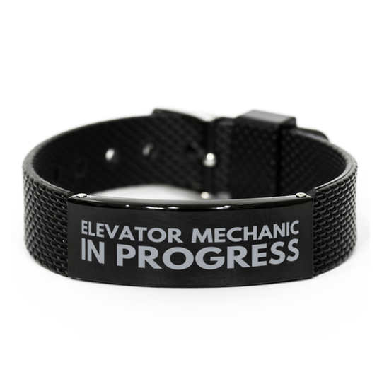 Inspirational Elevator Mechanic Black Shark Mesh Bracelet, Elevator Mechanic In Progress, Best Graduation Gifts for Students