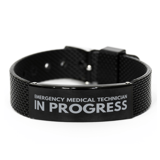 Inspirational Emergency Medical Technician Black Shark Mesh Bracelet, Emergency Medical Technician In Progress, Best Graduation Gifts for Students