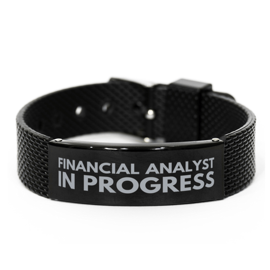Inspirational Financial Analyst Black Shark Mesh Bracelet, Financial Analyst In Progress, Best Graduation Gifts for Students