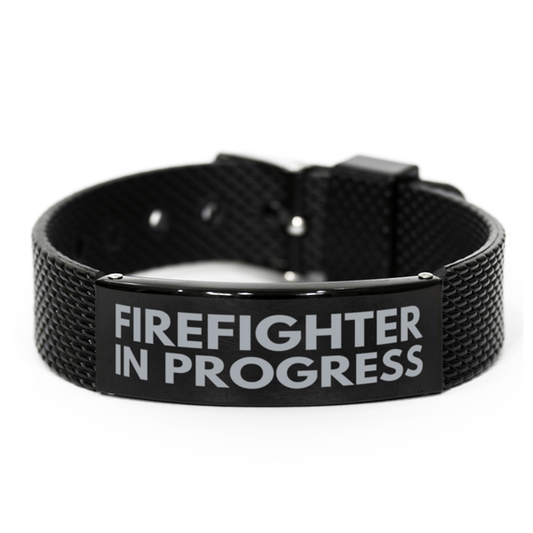 Inspirational Firefighter Black Shark Mesh Bracelet, Firefighter In Progress, Best Graduation Gifts for Students