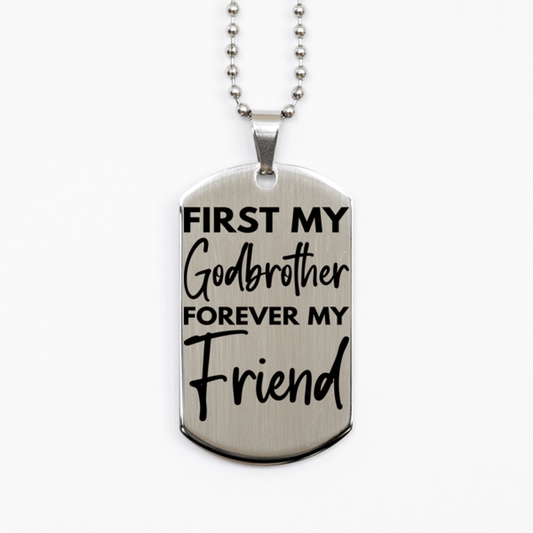 Inspirational Godbrother Silver Dog Tag Necklace, First My Godbrother Forever My Friend, Best Birthday Gifts for Godbrother
