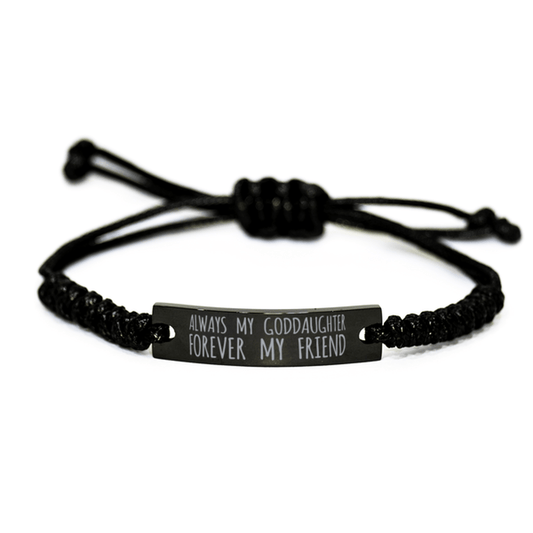 Inspirational Goddaughter Black Rope Bracelet, Always My Goddaughter Forever My Friend, Best Birthday Gifts For Family