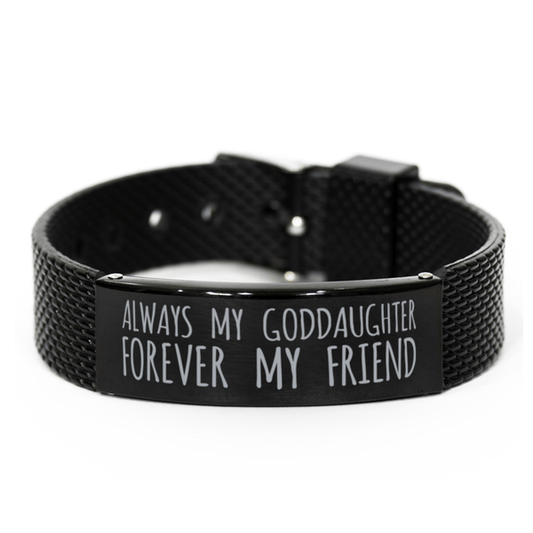 Inspirational Goddaughter Black Shark Mesh Bracelet, Always My Goddaughter Forever My Friend, Best Birthday Gifts for Family Friends