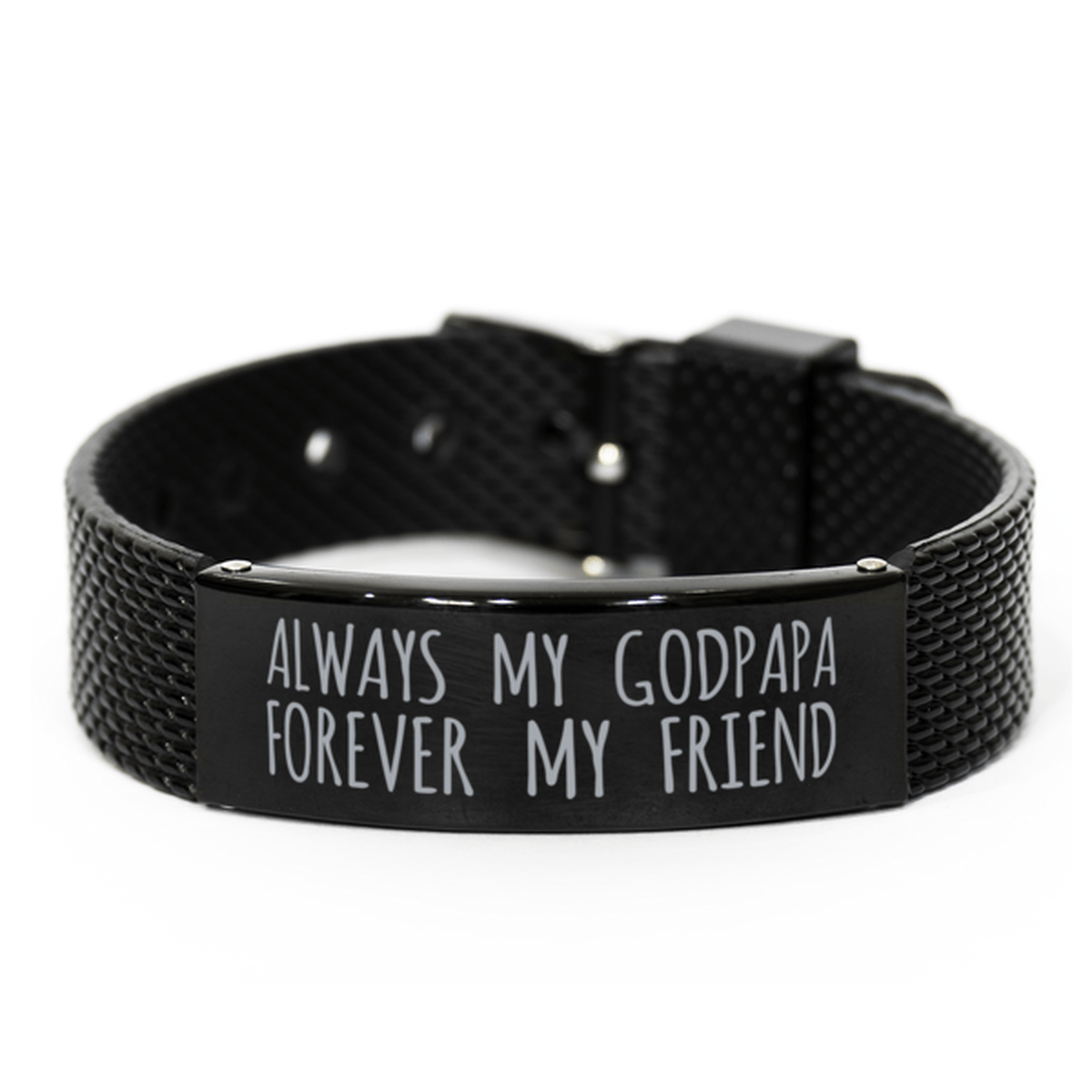 Inspirational Godpapa Black Shark Mesh Bracelet, Always My Godpapa Forever My Friend, Best Birthday Gifts for Family Friends