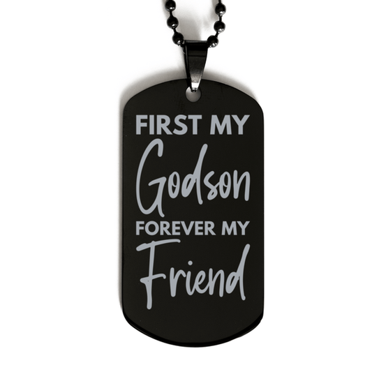 Inspirational Godson Black Dog Tag Necklace, First My Godson Forever My Friend, Best Birthday Gifts for Godson
