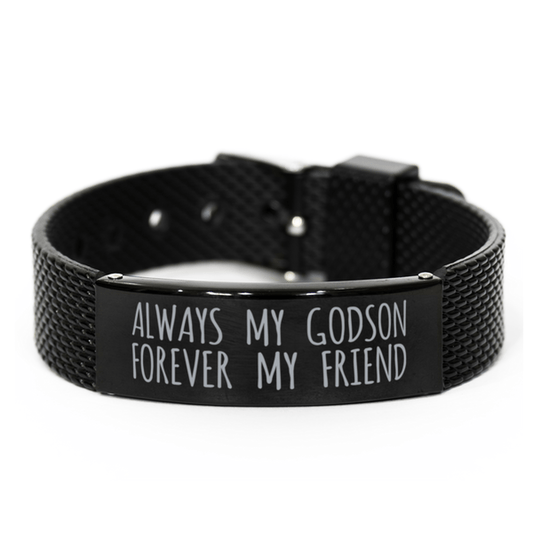 Inspirational Godson Black Shark Mesh Bracelet, Always My Godson Forever My Friend, Best Birthday Gifts for Family Friends