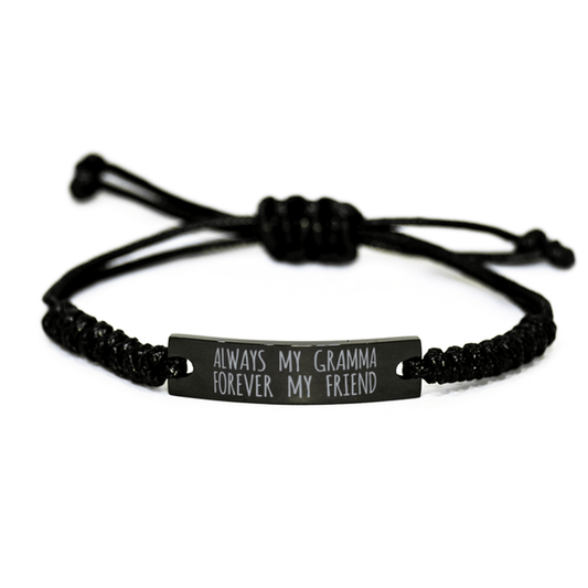 Inspirational Gramma Black Rope Bracelet, Always My Gramma Forever My Friend, Best Birthday Gifts For Family