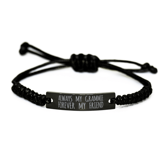 Inspirational Grammie Black Rope Bracelet, Always My Grammie Forever My Friend, Best Birthday Gifts For Family