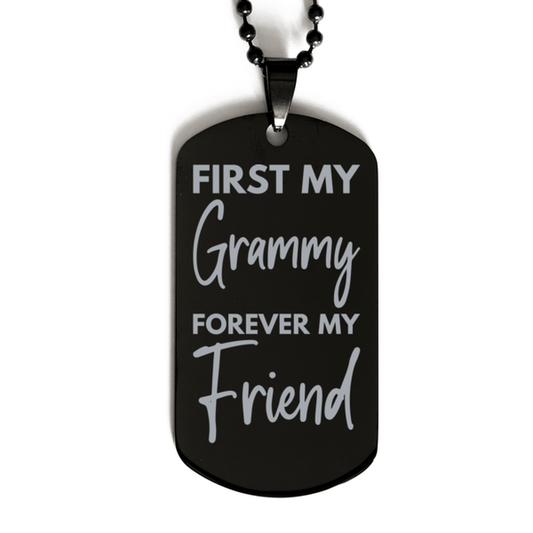Inspirational Grammy Black Dog Tag Necklace, First My Grammy Forever My Friend, Best Birthday Gifts for Grammy