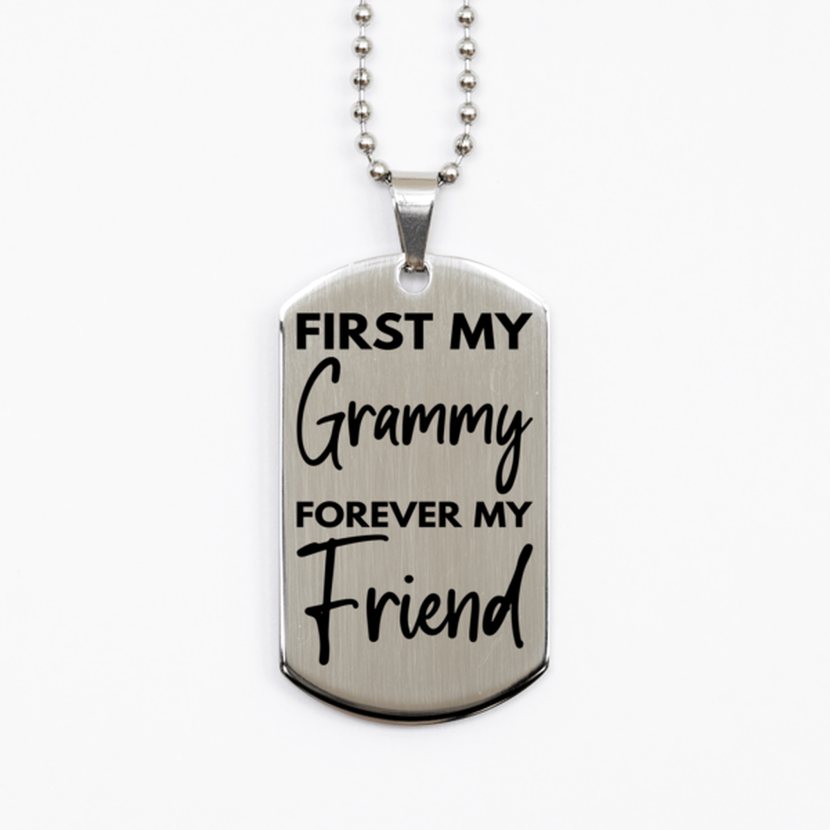 Inspirational Grammy Silver Dog Tag Necklace, First My Grammy Forever My Friend, Best Birthday Gifts for Grammy