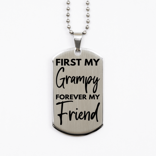 Inspirational Grampy Silver Dog Tag Necklace, First My Grampy Forever My Friend, Best Birthday Gifts for Grampy