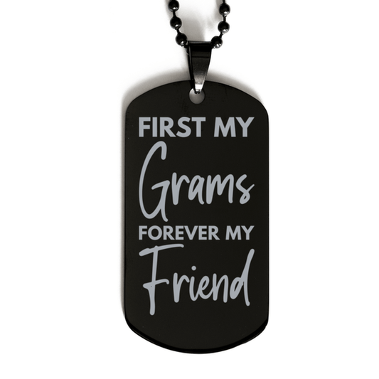 Inspirational Grams Black Dog Tag Necklace, First My Grams Forever My Friend, Best Birthday Gifts for Grams