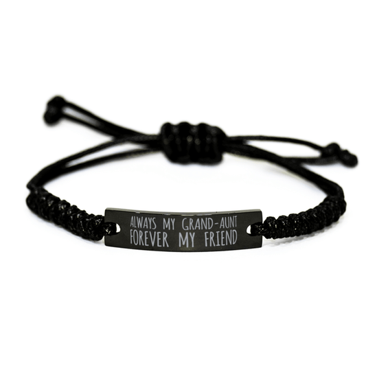 Inspirational Grand Aunt Black Rope Bracelet, Always My Grand Aunt Forever My Friend, Best Birthday Gifts For Family