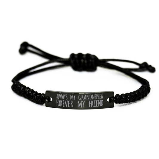 Inspirational Grandnephew Black Rope Bracelet, Always My Grandnephew Forever My Friend, Best Birthday Gifts For Family