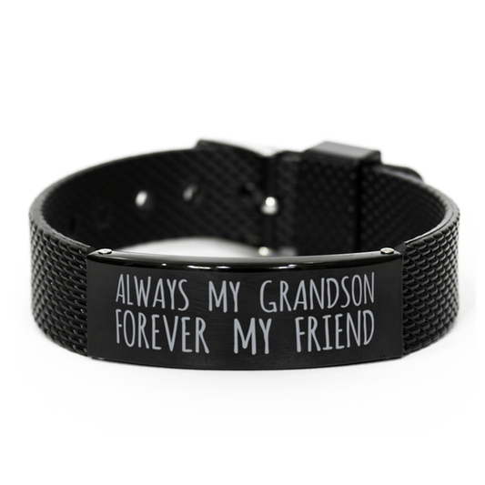 Inspirational Grandson Black Shark Mesh Bracelet, Always My Grandson Forever My Friend, Best Birthday Gifts for Family Friends