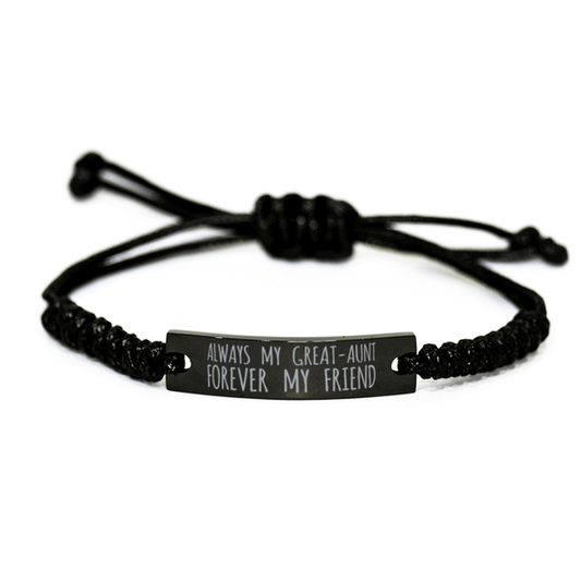 Inspirational Great Aunt Black Rope Bracelet, Always My Great Aunt Forever My Friend, Best Birthday Gifts For Family