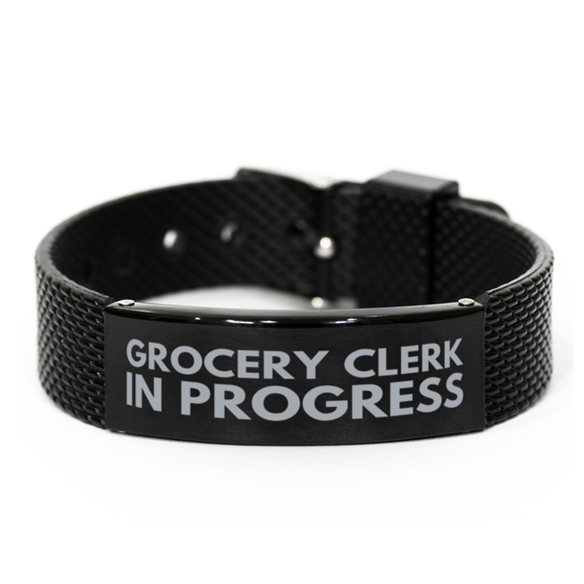 Inspirational Grocery Clerk Black Shark Mesh Bracelet, Grocery Clerk In Progress, Best Graduation Gifts for Students