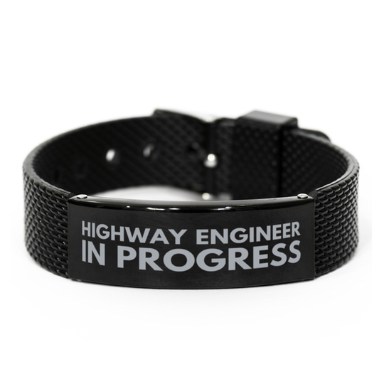 Inspirational Highway Engineer Black Shark Mesh Bracelet, Highway Engineer In Progress, Best Graduation Gifts for Students