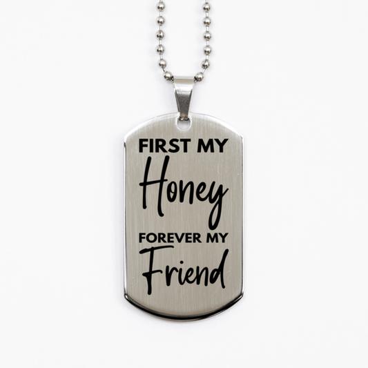 Inspirational Honey Silver Dog Tag Necklace, First My Honey Forever My Friend, Best Birthday Gifts for Honey