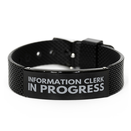 Inspirational Information Clerk Black Shark Mesh Bracelet, Information Clerk In Progress, Best Graduation Gifts for Students