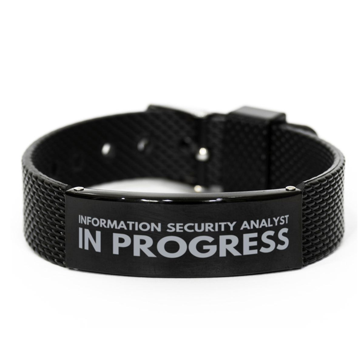 Inspirational Information Security Analyst Black Shark Mesh Bracelet, Information Security Analyst In Progress, Best Graduation Gifts for Students