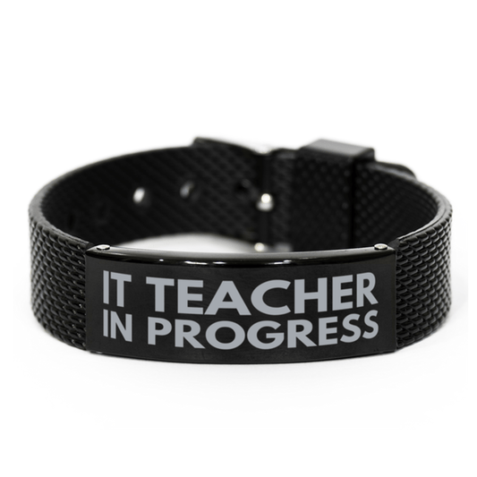 Inspirational It Teacher Black Shark Mesh Bracelet, It Teacher In Progress, Best Graduation Gifts for Students