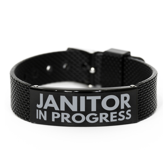 Inspirational Janitor Black Shark Mesh Bracelet, Janitor In Progress, Best Graduation Gifts for Students