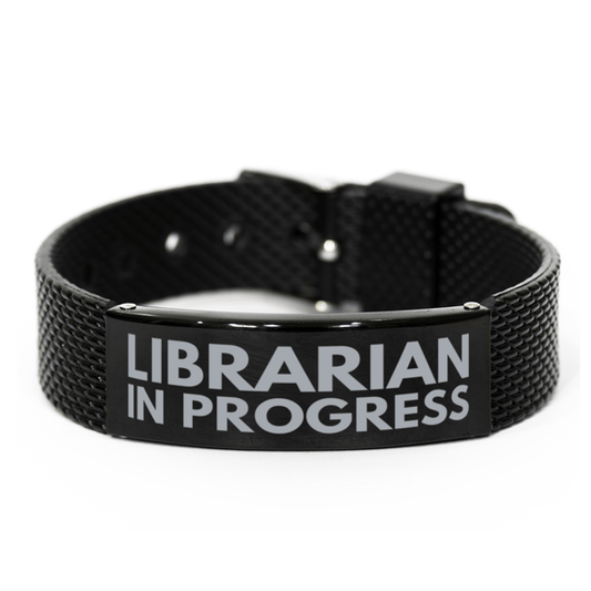 Inspirational Librarian Black Shark Mesh Bracelet, Librarian In Progress, Best Graduation Gifts for Students
