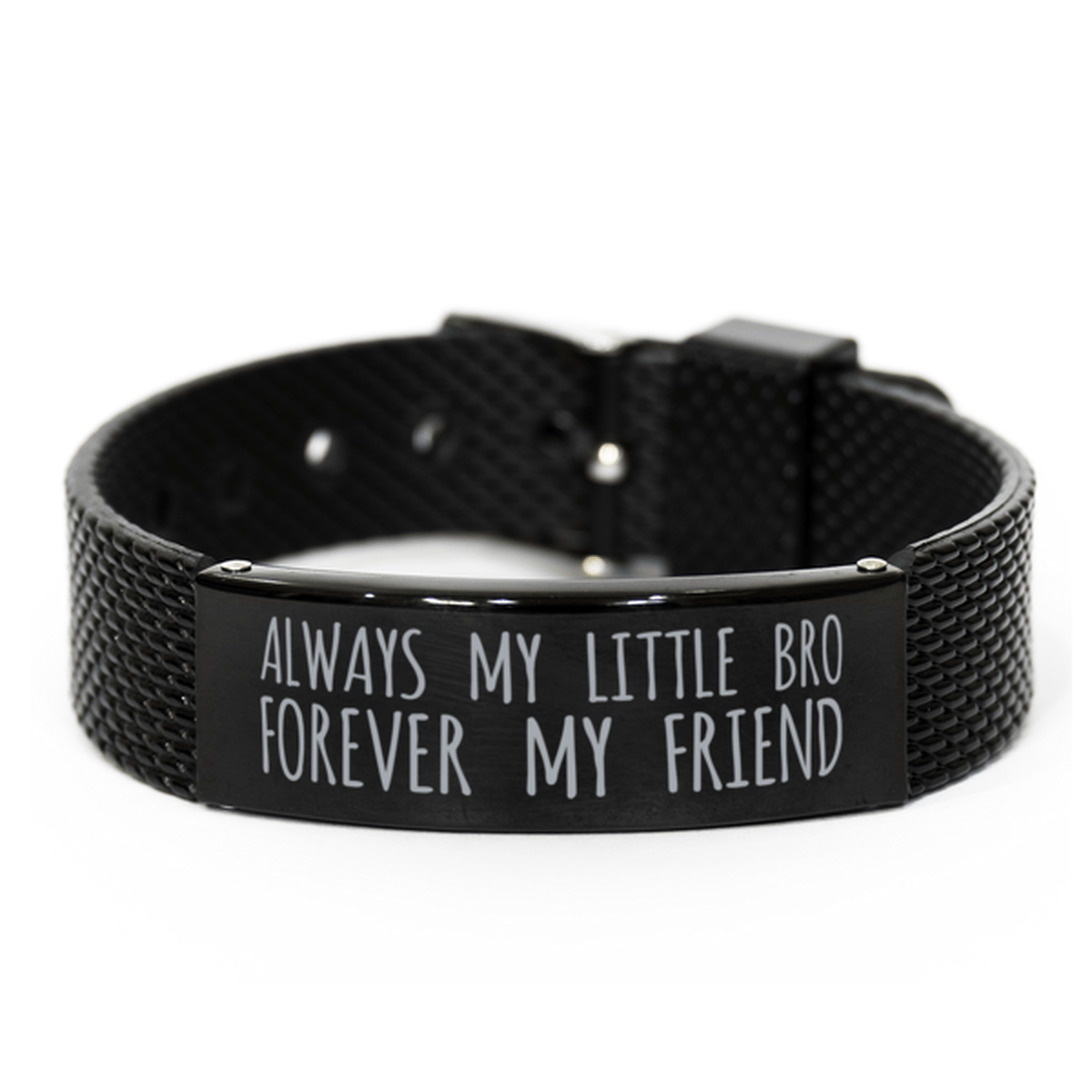 Inspirational Little Bro Black Shark Mesh Bracelet, Always My Little Bro Forever My Friend, Best Birthday Gifts for Family Friends