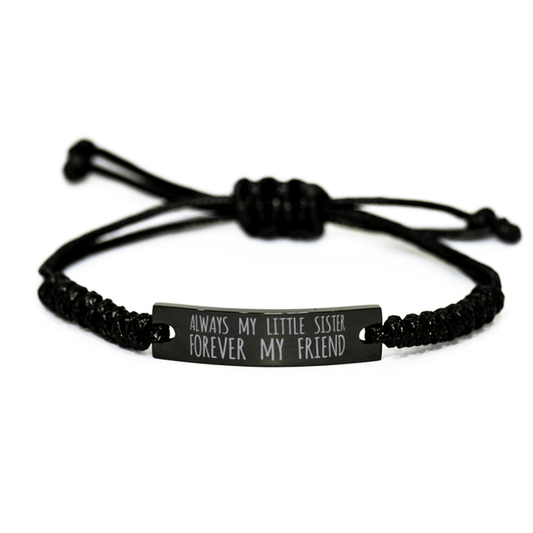 Inspirational Little Sister Black Rope Bracelet, Always My Little Sister Forever My Friend, Best Birthday Gifts For Family