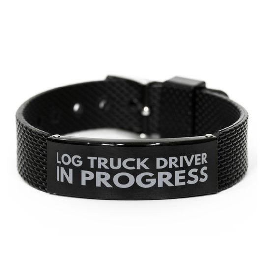 Inspirational Log Truck Driver Black Shark Mesh Bracelet, Log Truck Driver In Progress, Best Graduation Gifts for Students