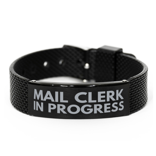 Inspirational Mail Clerk Black Shark Mesh Bracelet, Mail Clerk In Progress, Best Graduation Gifts for Students