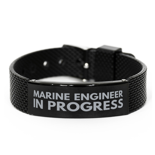 Inspirational Marine Engineer Black Shark Mesh Bracelet, Marine Engineer In Progress, Best Graduation Gifts for Students