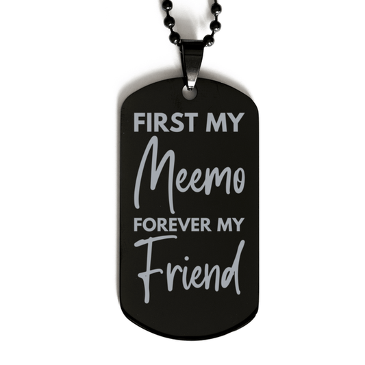 Inspirational Meemo Black Dog Tag Necklace, First My Meemo Forever My Friend, Best Birthday Gifts for Meemo