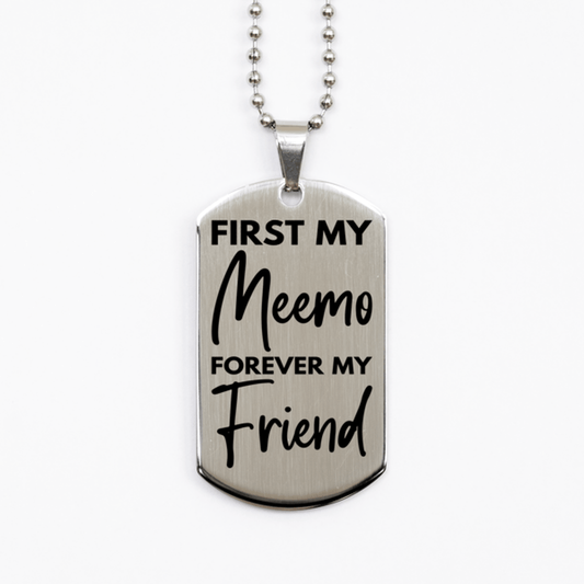 Inspirational Meemo Silver Dog Tag Necklace, First My Meemo Forever My Friend, Best Birthday Gifts for Meemo