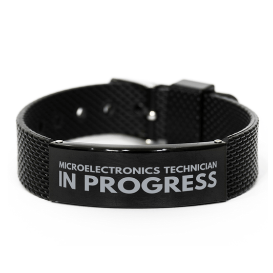 Inspirational Microelectronics Technician Black Shark Mesh Bracelet, Microelectronics Technician In Progress, Best Graduation Gifts for Students