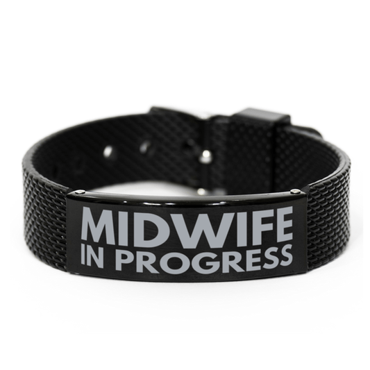 Inspirational Midwife Black Shark Mesh Bracelet, Midwife In Progress, Best Graduation Gifts for Students