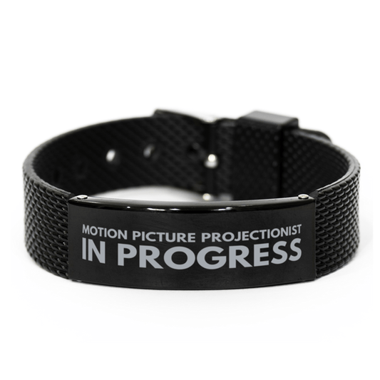 Inspirational Motion Picture Projectionist Black Shark Mesh Bracelet, Motion Picture Projectionist In Progress, Best Graduation Gifts for Students