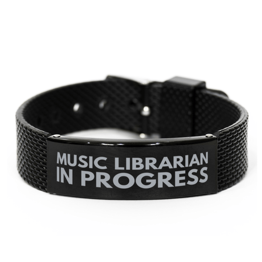Inspirational Music Librarian Black Shark Mesh Bracelet, Music Librarian In Progress, Best Graduation Gifts for Students