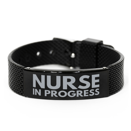 Inspirational Nurse Black Shark Mesh Bracelet, Nurse In Progress, Best Graduation Gifts for Students