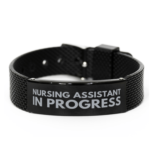 Inspirational Nursing Assistant Black Shark Mesh Bracelet, Nursing Assistant In Progress, Best Graduation Gifts for Students