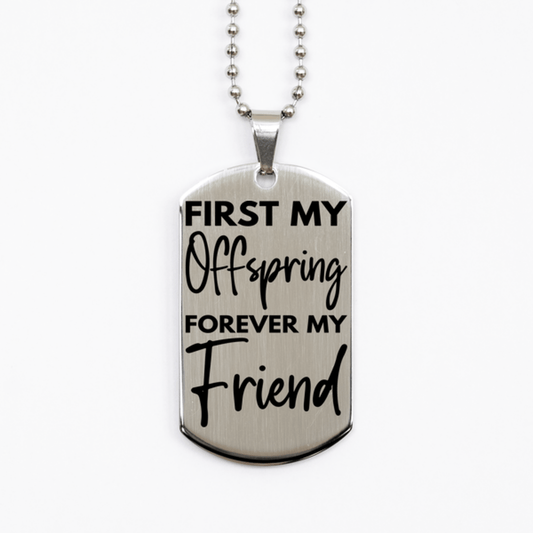 Inspirational Offspring Silver Dog Tag Necklace, First My Offspring Forever My Friend, Best Birthday Gifts for Offspring