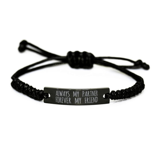 Inspirational Partner Black Rope Bracelet, Always My Partner Forever My Friend, Best Birthday Gifts For Family