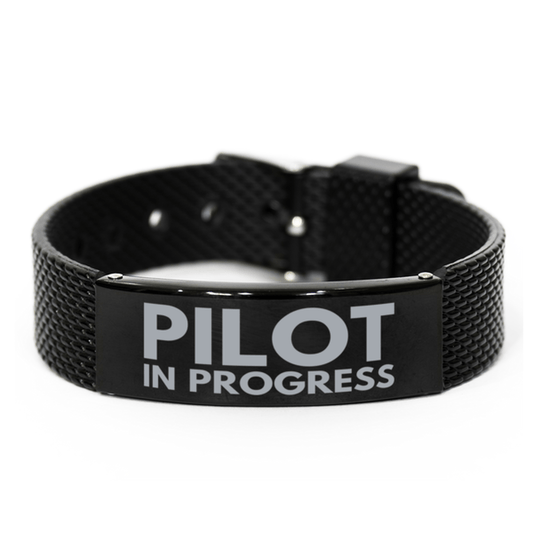 Inspirational Pilot Black Shark Mesh Bracelet, Pilot In Progress, Best Graduation Gifts for Students