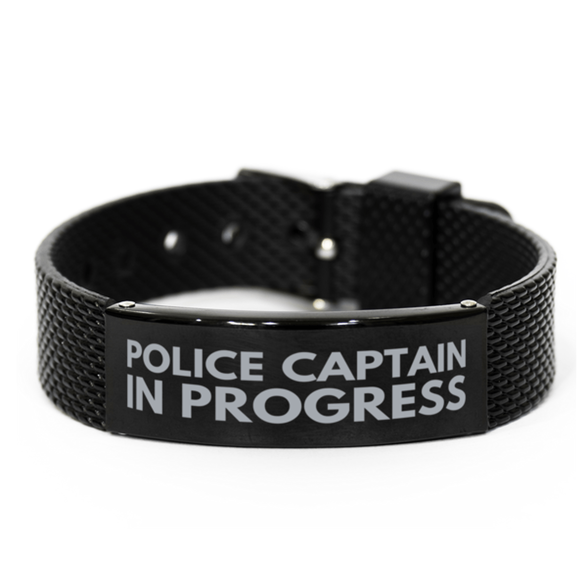 Inspirational Police Captain Black Shark Mesh Bracelet, Police Captain In Progress, Best Graduation Gifts for Students