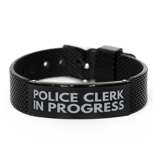 Inspirational Police Clerk Black Shark Mesh Bracelet, Police Clerk In Progress, Best Graduation Gifts for Students