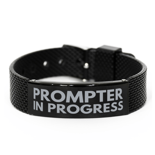 Inspirational Prompter Black Shark Mesh Bracelet, Prompter In Progress, Best Graduation Gifts for Students