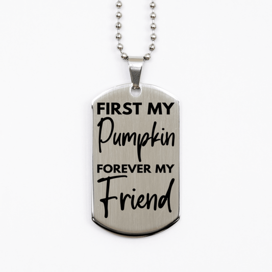 Inspirational Pumpkin Silver Dog Tag Necklace, First My Pumpkin Forever My Friend, Best Birthday Gifts for Pumpkin