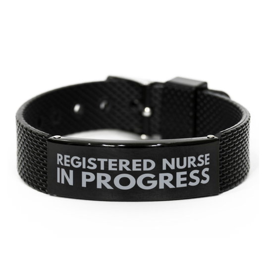 Inspirational Registered Nurse Black Shark Mesh Bracelet, Registered Nurse In Progress, Best Graduation Gifts for Students
